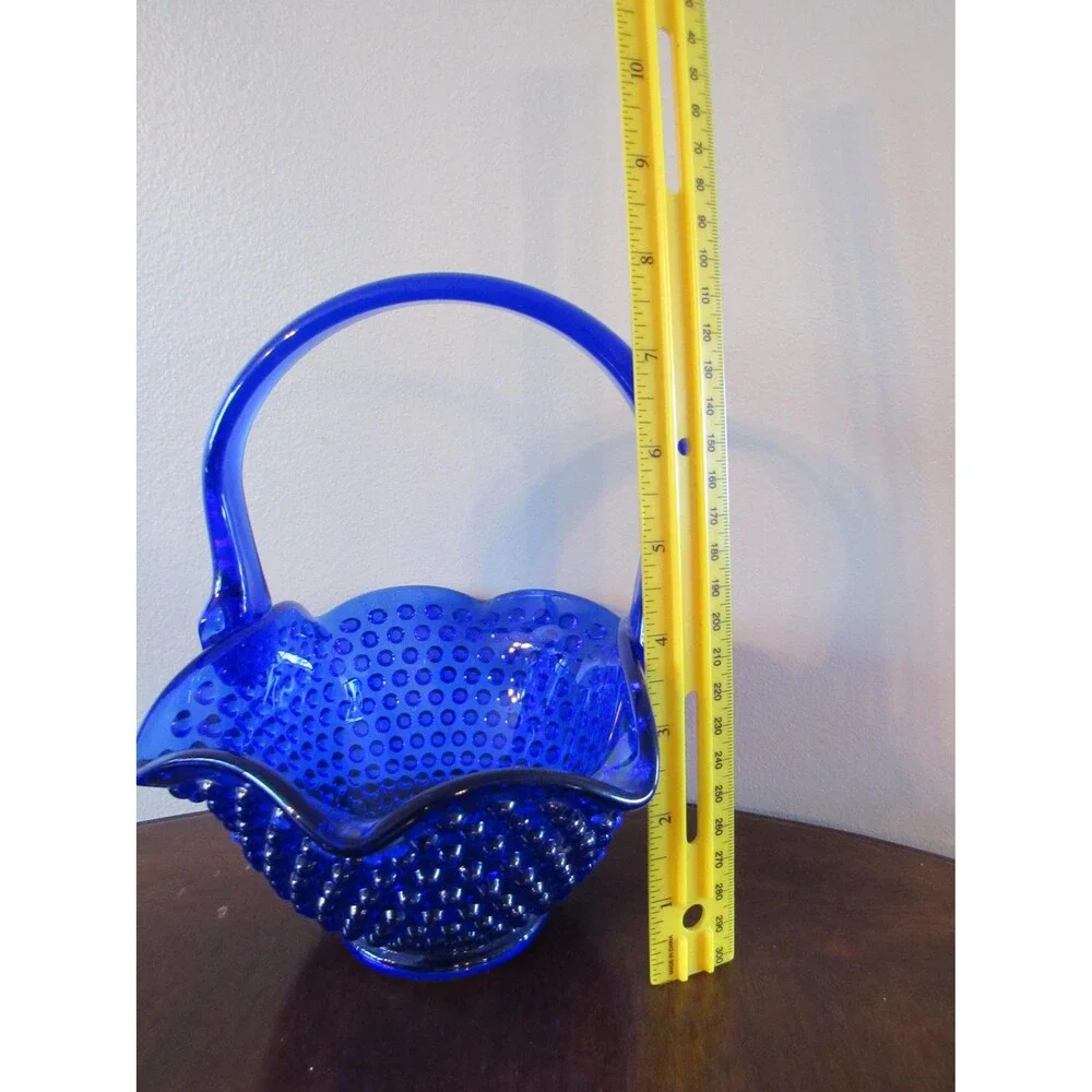 Vintage Fenton Hobnail Cobalt blue small basket Ruffled edge